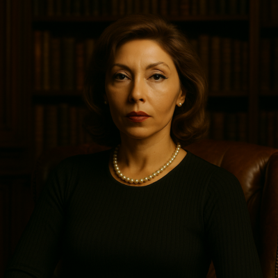 Retrato de Clarice Lispector sentada em uma poltrona de couro, com fundo de biblioteca — expressão introspectiva e atmosfera literária.